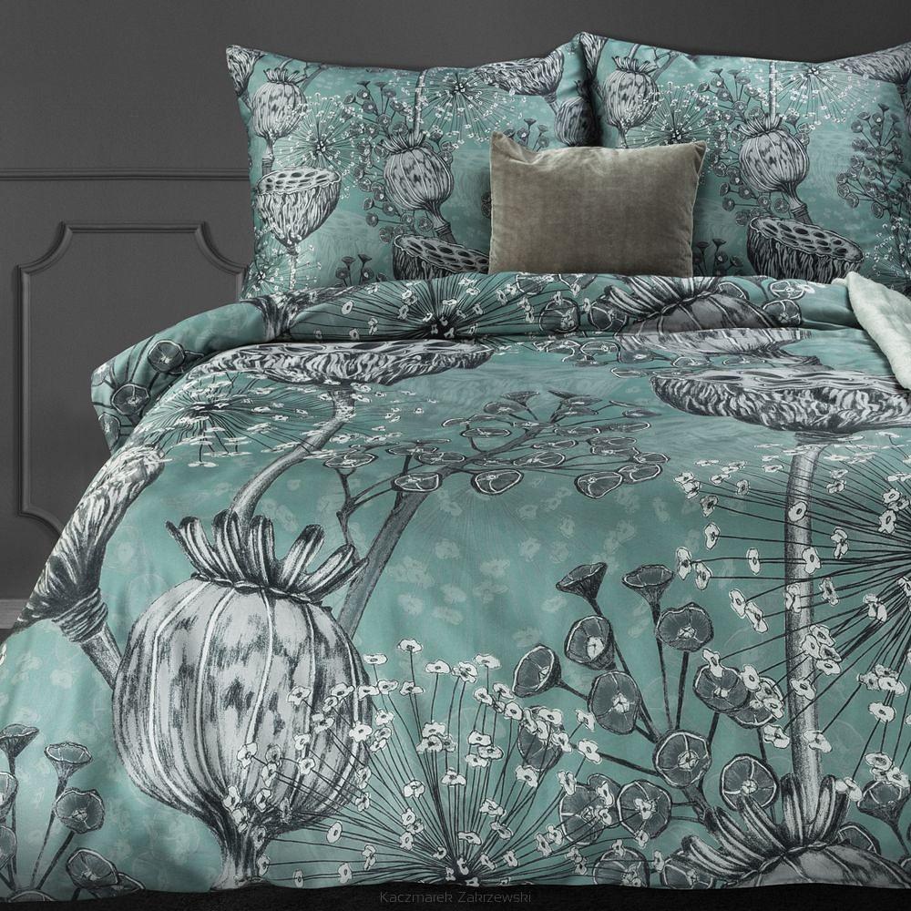 Pościel satynowa ZOJA 200x220 Eurofirany miętowy/stalowy