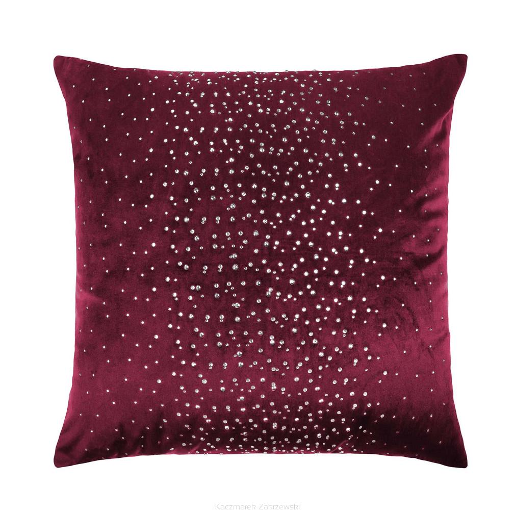 Poszewka dekoracyjna SHINY 45x45 welurowa bordowa w kryształki