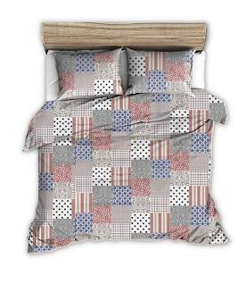 Pościel z kory 200x220 wzór bordowa granatowa kratka patchwork