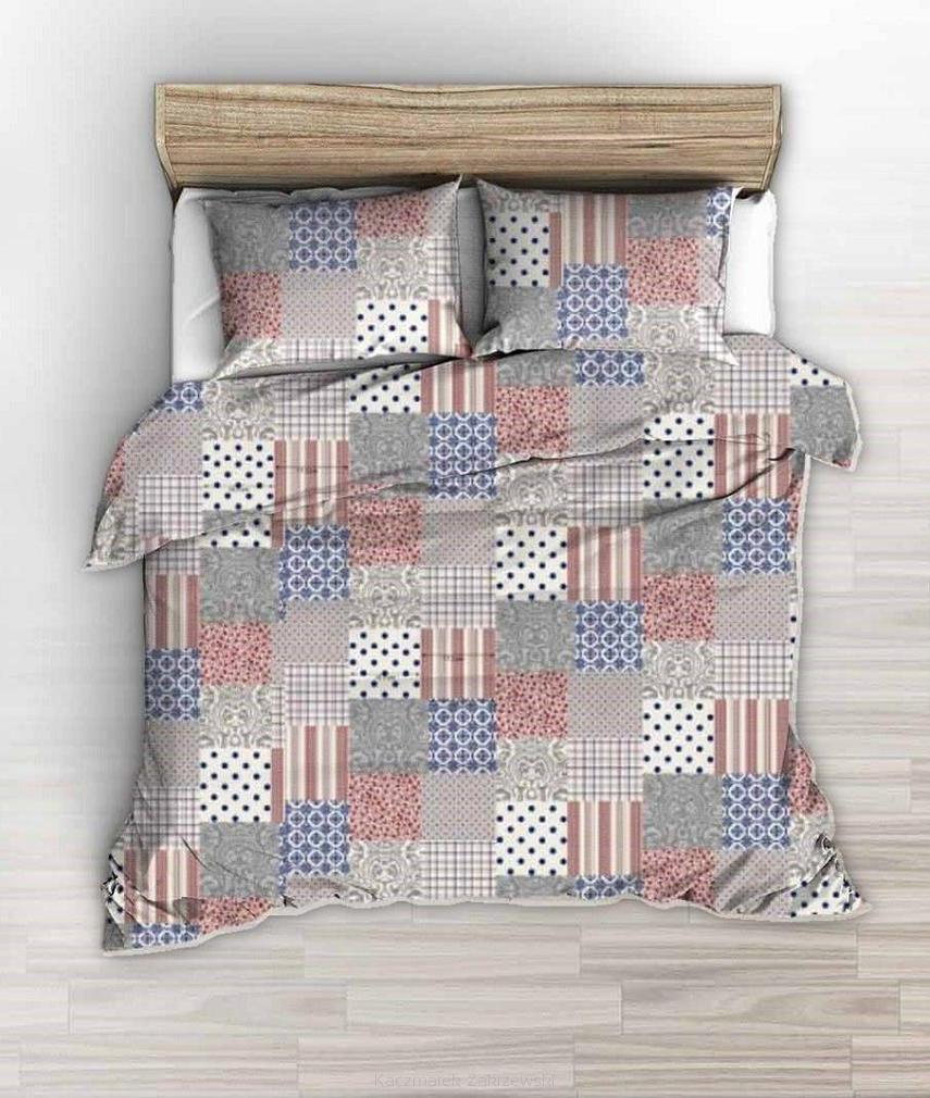 Pościel z kory 200x220 wzór bordowa granatowa kratka patchwork