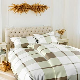 Pościel flanelowa KRATA 200x220 beżowa biała brązowa krata