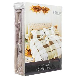 Pościel flanelowa KRATA 200x220 beżowa biała brązowa krata