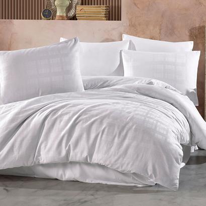 Pościel satyna bawełniana MARSELA EXCLUSIVE 180x200 biała w kratkę