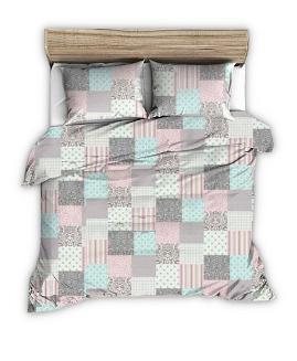 Pościel z kory 160x200 wzór różowa turkusowa kratka patchwork