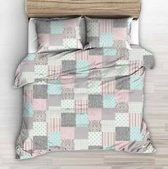 Pościel z kory 160x200 wzór różowa turkusowa kratka patchwork