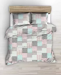 Pościel z kory 160x200 wzór różowa turkusowa kratka patchwork
