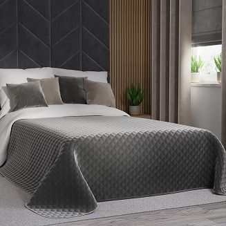 Narzuta dekoracyjna VELVI 220x240 pikowana w geometryczny wzór antracytowa