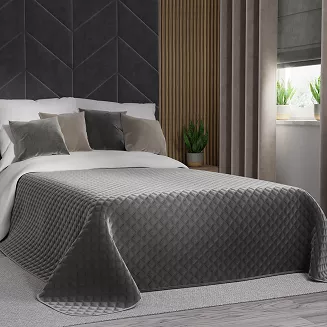 Narzuta dekoracyjna VELVI 220x240 pikowana w geometryczny wzór antracytowa