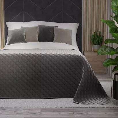 Narzuta dekoracyjna VELVI 220x240 pikowana w geometryczny wzór antracytowa