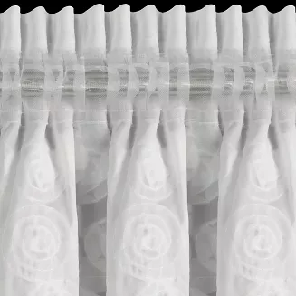 Firana gotowa na taśmie DIANA 350x270 Eurofirany biała z szyfonu ozdobiona aplikacją w róże 3D