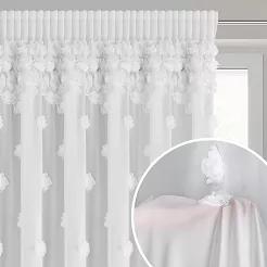 Firana gotowa na taśmie DIANA 350x270 Eurofirany biała z szyfonu ozdobiona aplikacją w róże 3D