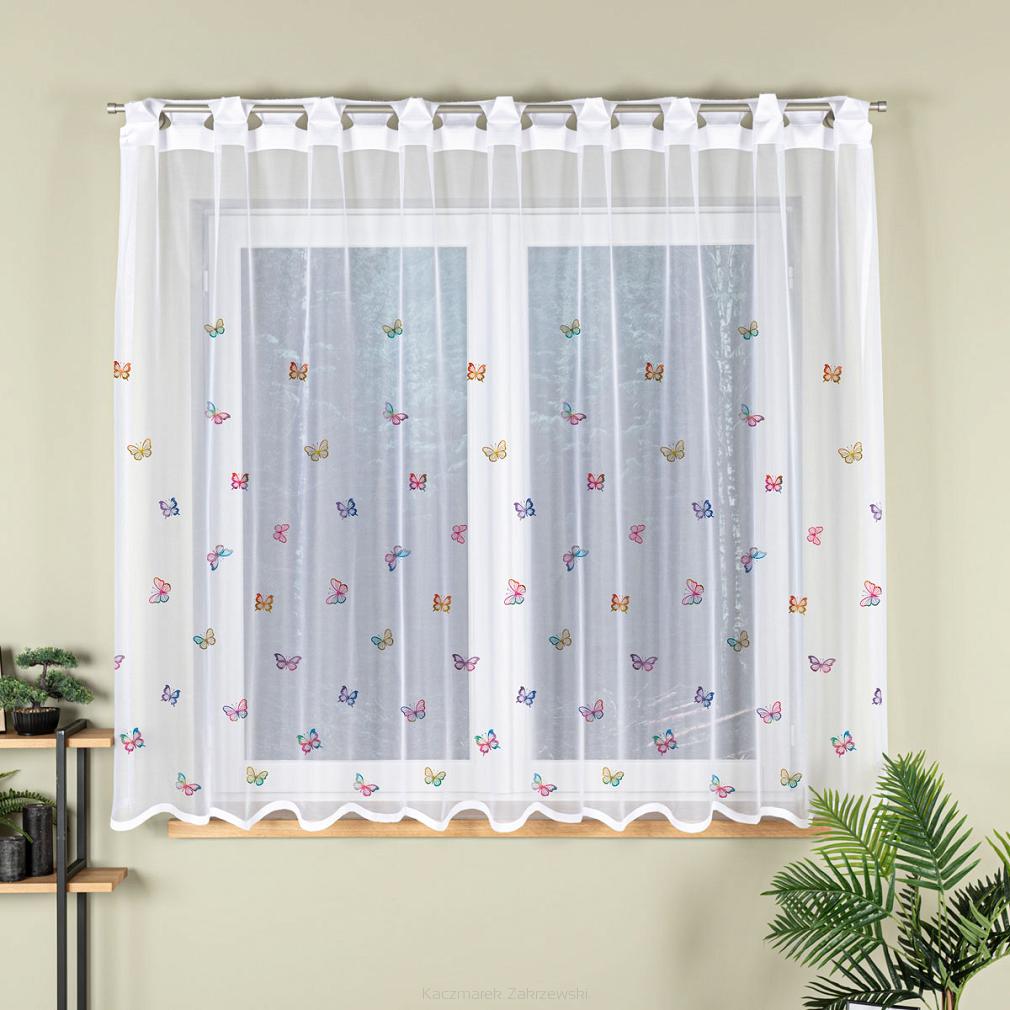 Firanka żakardowa gotowa na szelkach MOTYLKI 300x170 biała