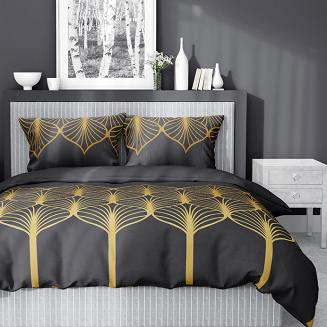 Pościel satynowa 160x200 Detexpol czarna złota ze wzorem art deco