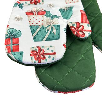 Rękawice kuchenne 18x27 z magnesem 2 szt. świąteczne białe zielone prezenty