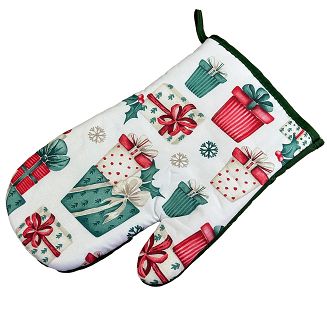 Rękawice kuchenne 18x27 z magnesem 2 szt. świąteczne białe zielone prezenty