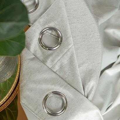 Zasłona gotowa na przelotkach ELEONORA 140x250 pastelowy szary ze złotym nadrukiem