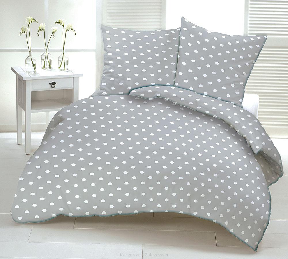 Pościel satyna korowana 160 x 200 wzór białe grochy na szarym tle