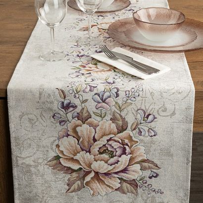 Bieżnik dekoracyjny gobelin 45x140 Eurofirany naturalny fioletowy herbaciany