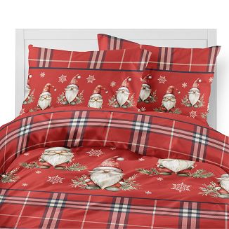 Pościel flanelowa świąteczna 220x200 czerwona skrzaty krata