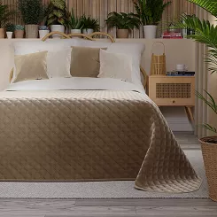 Narzuta dekoracyjna VELVI 220x240 pikowana w geometryczny wzór ciemnobeżowa