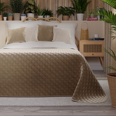 Narzuta dekoracyjna VELVI 220x240 pikowana w geometryczny wzór ciemnobeżowa