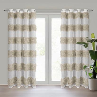 Firana gotowa na przelotkach MARGARET3 140x250 Eurofirany biała beżowa poprzeczne pasy a'la piórka
