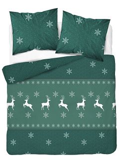 Pościel flanelowa świąteczna 160x200 zielona renifery śnieżynki