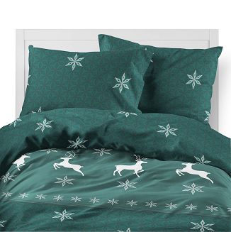 Pościel flanelowa świąteczna 160x200 zielona renifery śnieżynki