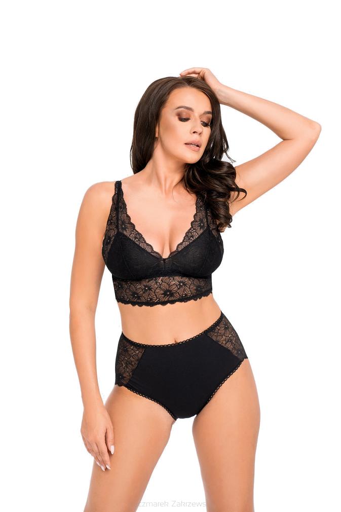 Figi damskie z wysokim stanem i koronką kod 190/1 czarne