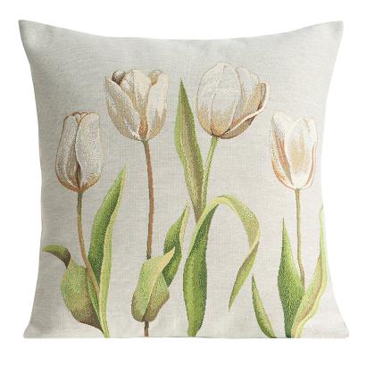 Poszewka dekoracyjna gobelin 45x45 Eurofirany jasnopopielata kremowa w tulipany