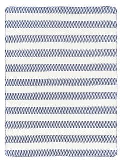 Koc bawełniano-akrylowy 150x200 biały granatowy w pasy zygzaki