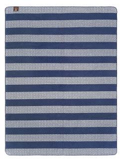 Koc bawełniano-akrylowy 150x200 biały granatowy w pasy zygzaki