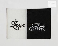 Komplet ręczników 2 szt. 70x140 Eurofirany Mąż-Żona biały czarny