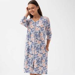 Szlafrok damski LUNA kod 390 niebieski łososiowy kwiaty