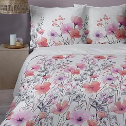 Pościel satynowa Home Satin 160x200 biała w akwarelowe różowe kwiaty