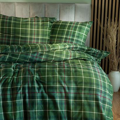 Komplet pościeli JAMILA z bawełny satynowej 160x200 zielona krata
