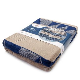 Koc bawełniano-akrylowy 150x200 Darymex beżowy granatowy kwadraty trójkąty