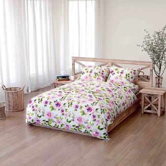 Pościel bawełniana MANSION 200x220 biała różowa zielona kwiaty