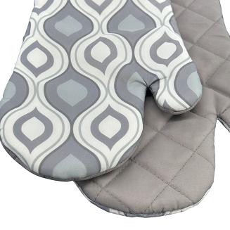 Rękawice kuchenne 18x27 z magnesem 2 szt. szare białe ornamenty łezki