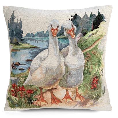 Poszewka dekoracyjna gobelin 45x45 Eurofirany naturalna niebieska dwie gęsi