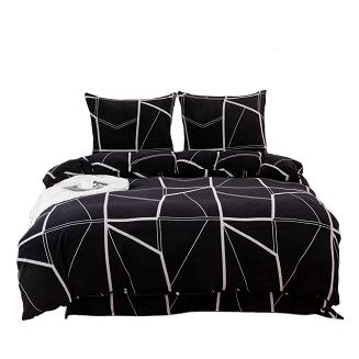 Pościel polarowa 160x200 welur czarna geometria