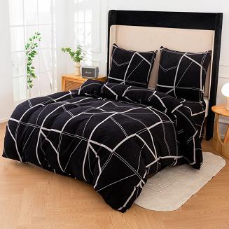 Pościel polarowa 160x200 welur czarna geometria