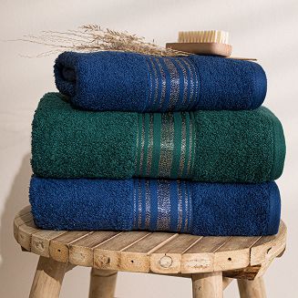 Ręcznik bawełniany OSKAR 50x90 granatowy bordiura z szampańską nicią