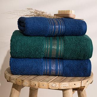 Ręcznik bawełniany OSKAR 50x90 granatowy bordiura z szampańską nicią