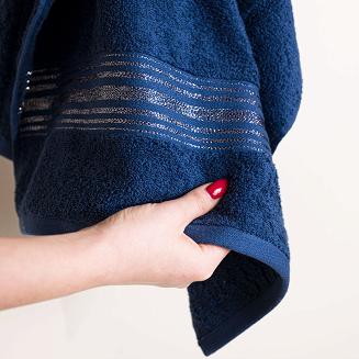 Ręcznik bawełniany OSKAR 50x90 granatowy bordiura z szampańską nicią