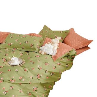 Pościel satynowa 160x200 zielona kwiaty