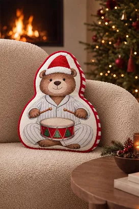 Dekoracyjna Poduszka Świąteczna Miś PYJAMA BEAR 38x33x5 biała czerwona brązowa