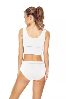 Crop top bez rękawków z ażurową taśmą Odetta biały