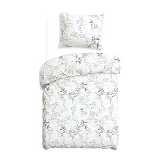 Pościel bawełniana COTTONLOVE 140x200 jasnozielona w zielone liście i kwiaty