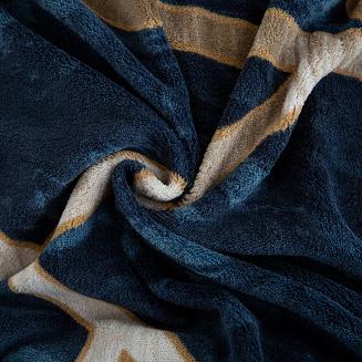 Pościel polarowa 160x200 welur granatowa beżowa geometria